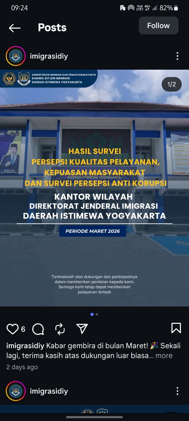 Hasil Survei Persepsi Kualitas Pelayanan, Kepuasan Masyarakat, dan Survei Persepsi Anti Korupsi Kanwil Ditjen Imigrasi DIY