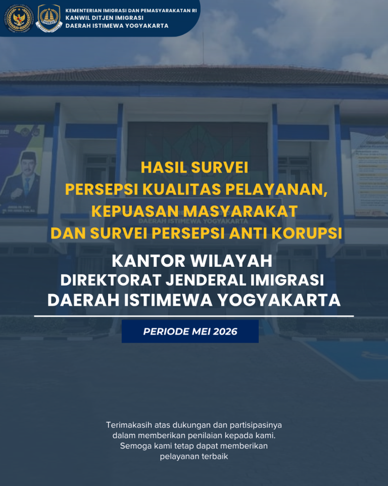 Hasil Survei Persepsi Kualitas Pelayanan, Kepuasan Masyarakat, dan Survei Persepsi Anti Korupsi Kanwil Ditjen Imigrasi DIY